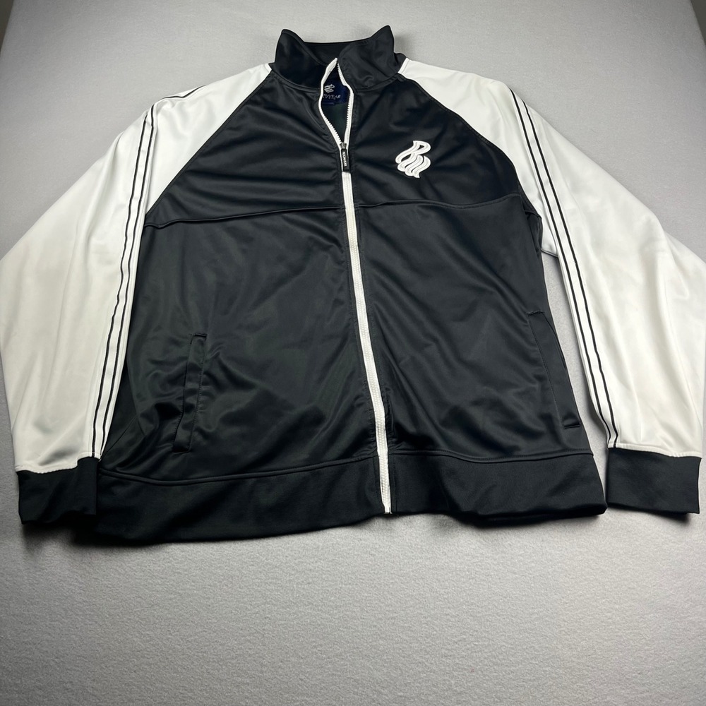 Rocawear Classic Mens 5XB Track Jacket Black White Colorblock Full Zip Striped